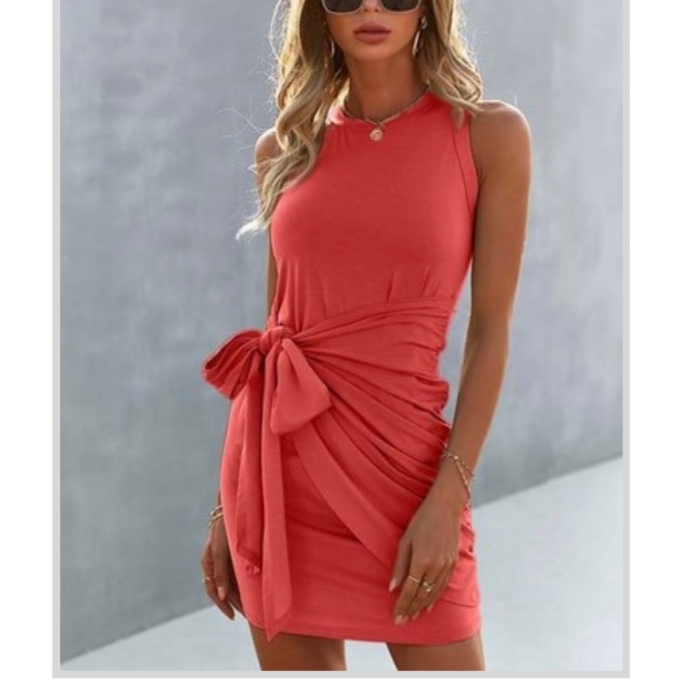 Sucrefas Brick Red Sash-Tie Sleeveless Dress Size XL